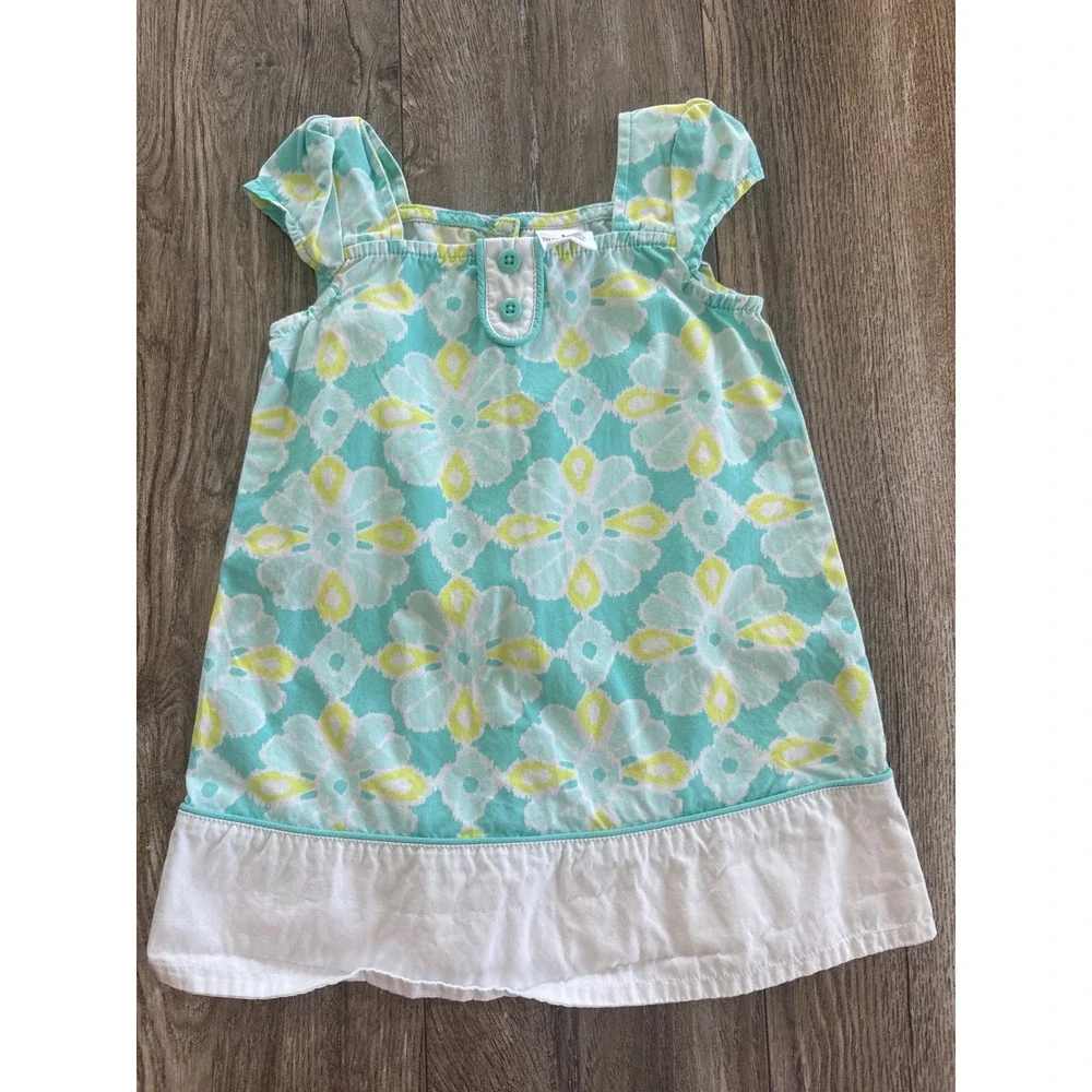 Gymboree Girls Aqua Yellow Medallion Floral Cotton Ruffle Dress 12-18 Months